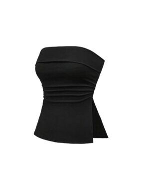 Women's Ruched Split Tube Top Strapless Bandeau Sleeveless